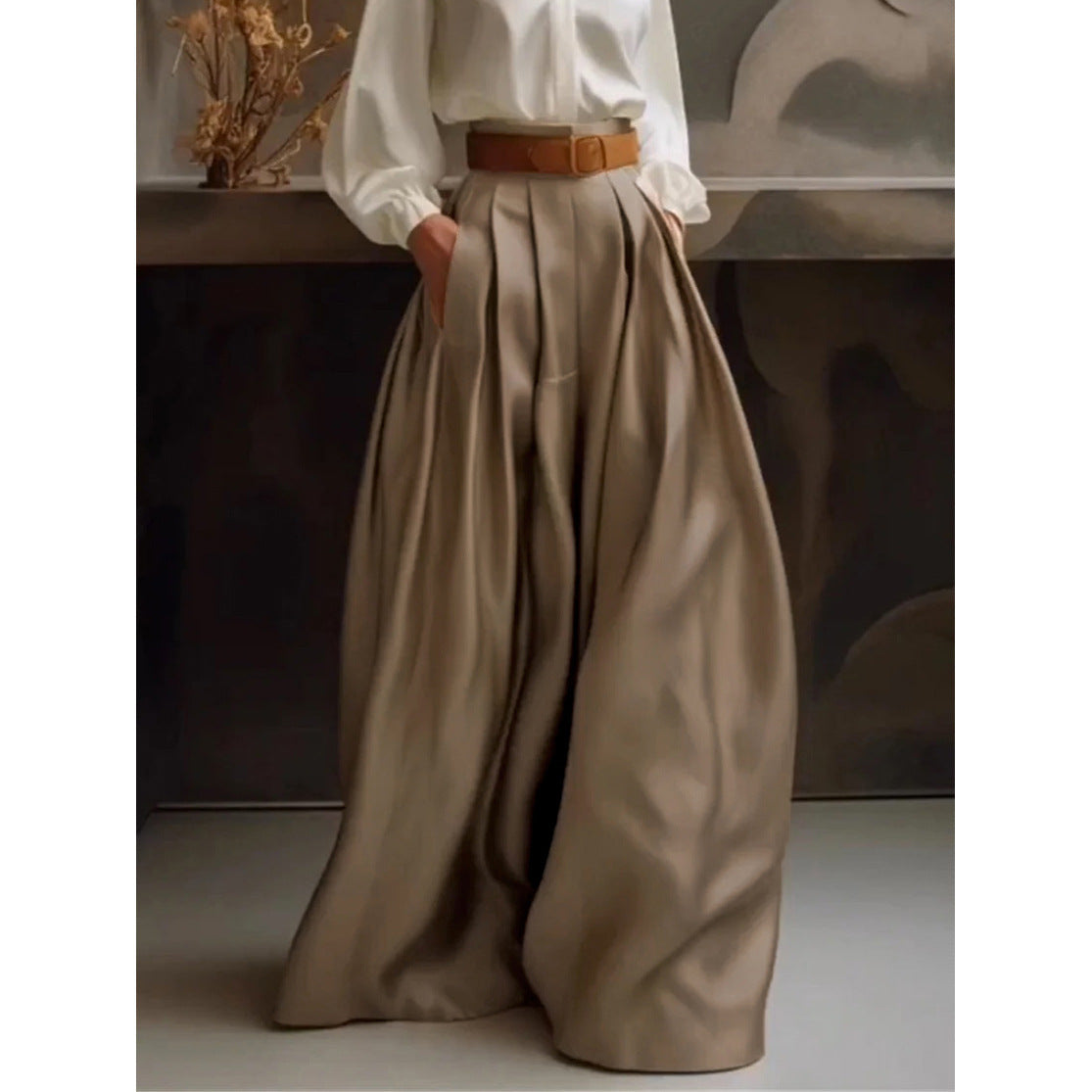 Loose Wide Leg Solid Color Casual Trousers Bottoms Trousers