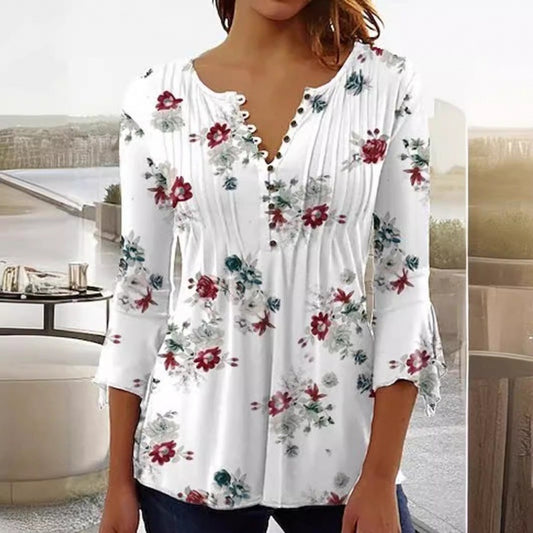 Women's Digital Printing V-neck Long-t-shirt