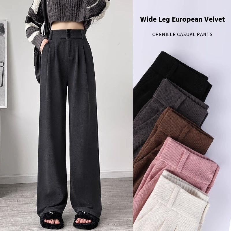 White Corduroy Wide-leg Pants Women's Narrow Straight