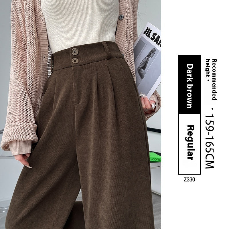 White Corduroy Wide-leg Pants Women's Narrow Straight